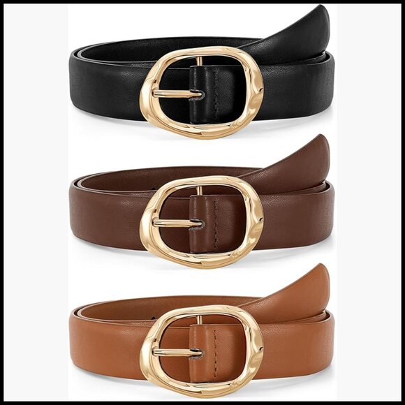 Women\'s Faux Leather Belt with Gold Buckle for Jeans Pants main image 6